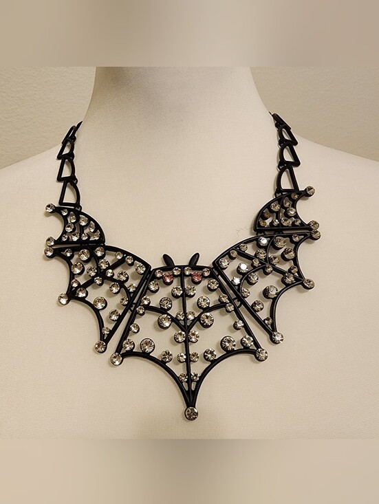 Betsey Johnson Jewelry - Betsey Johnson Black Rhinestone Bat Statement Bib Necklace NWT